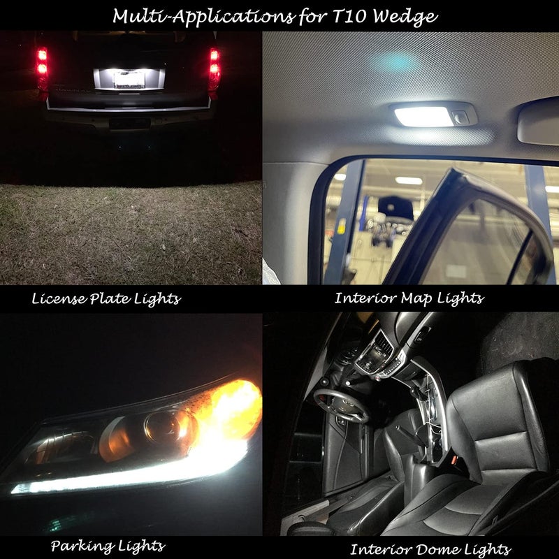 Alla Lighting T10 Wedge 194 168 2825 W5W LED Bulbs, 6000K White License, Reverse, Trunk, Marker, Parking, Door, Map, Dome Lights Lamps, 360Â° Light 4014 18-SMD Super Bright 558 161 175 - Image 2